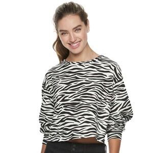 Juniors' Candie's Balloon Sleeve Animal Print Sweatshirt, Size: Large, Black